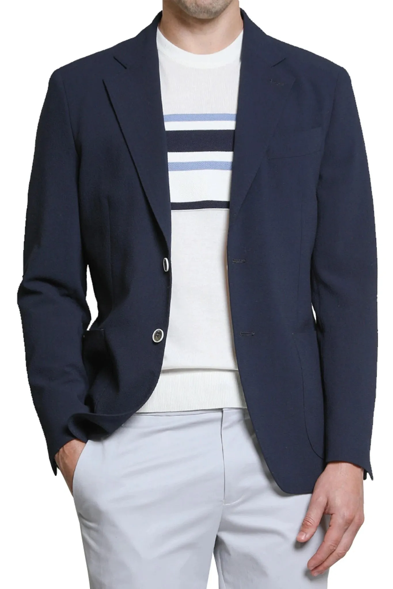 Gabriel Seersucker Blazer in Navy