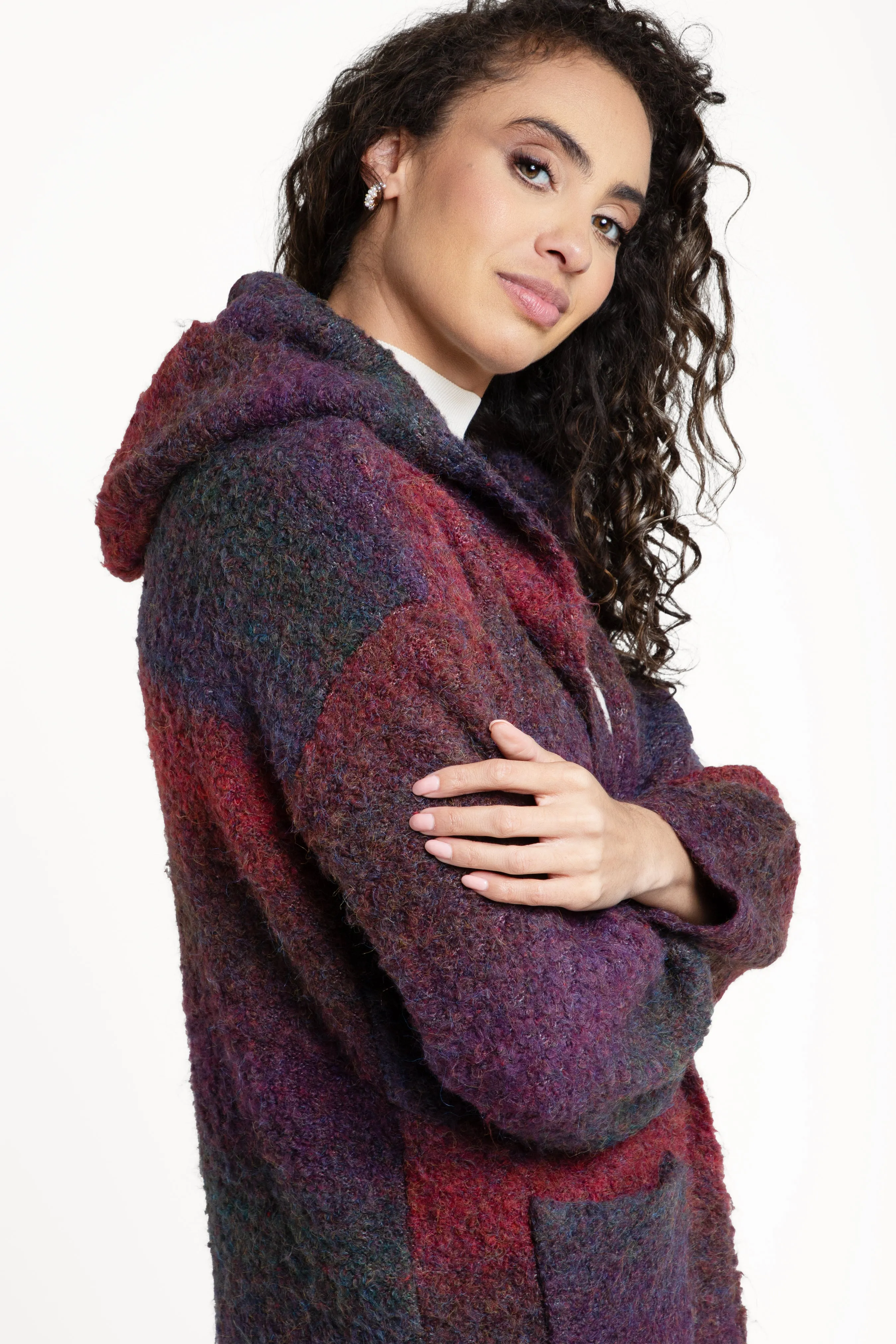 Gradient Hooded Long Cardigan Sweater