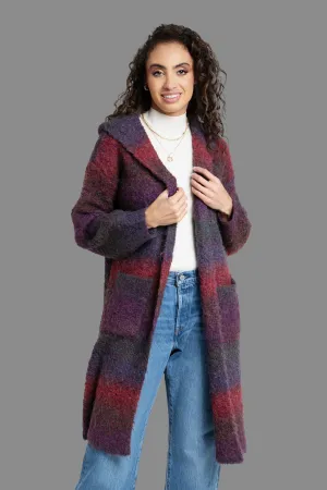Gradient Hooded Long Cardigan Sweater