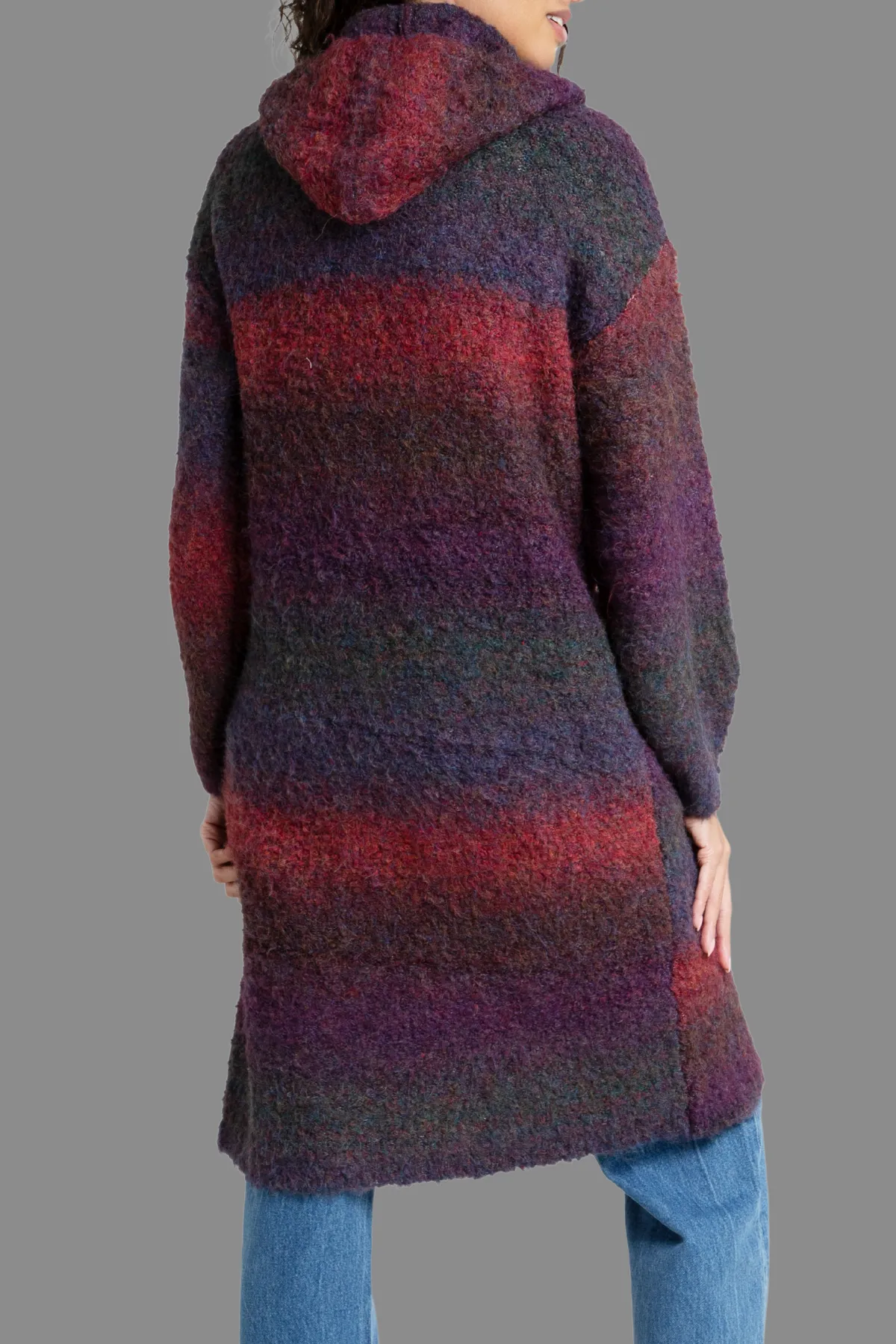 Gradient Hooded Long Cardigan Sweater