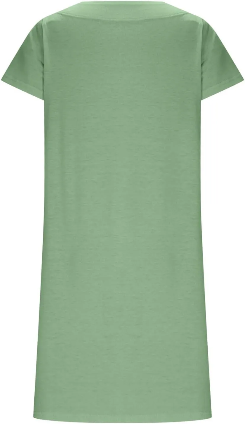 hlysgo Beach Dresses for Women 2025 Summer Short Sleeve Square Neck Casual Dress Solid Soft Comfy Mini Dress with Pockets