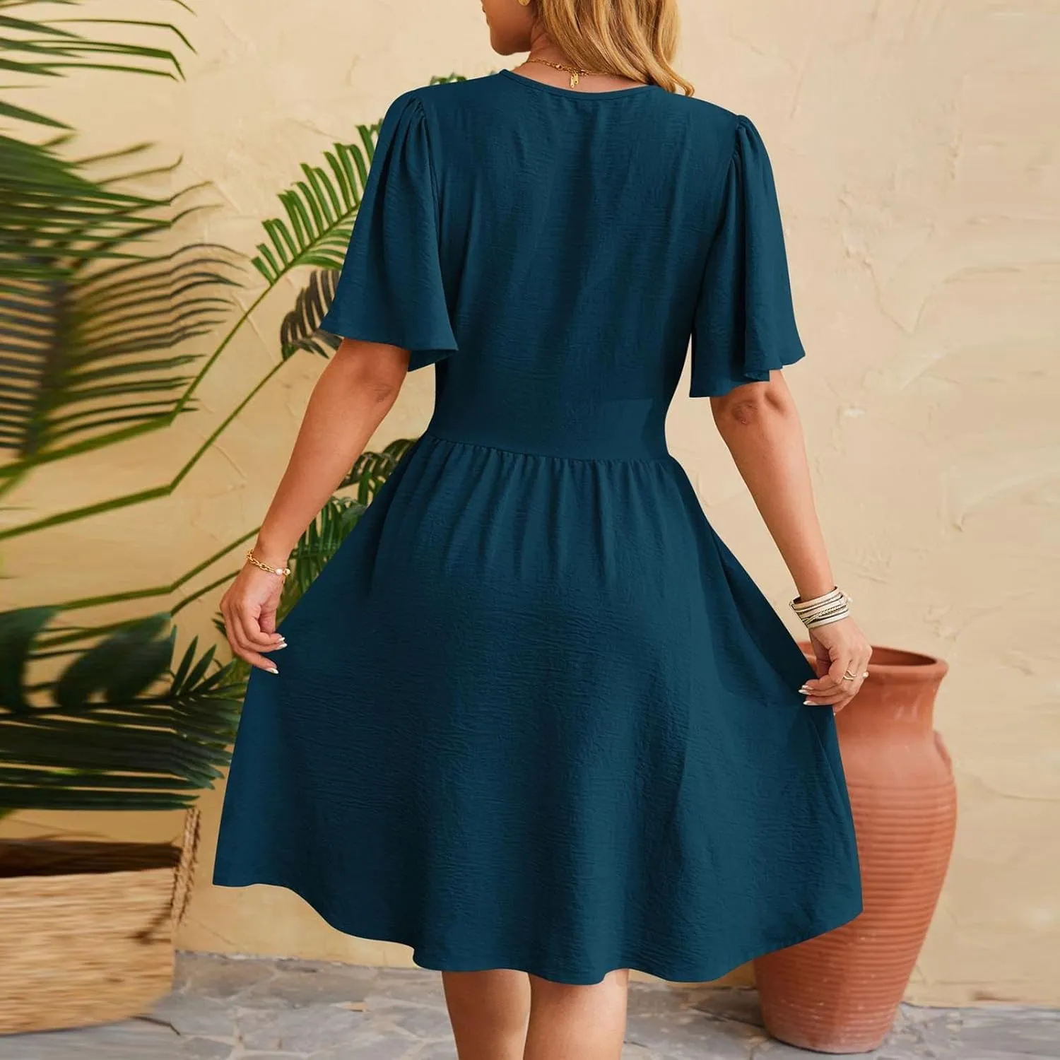 hlysgo Womens Mini Dress 2025 Summer Wrap V Neck Short Sleeve Knee Length Dresses Casual Loose Fit Beach Dress for Ladies