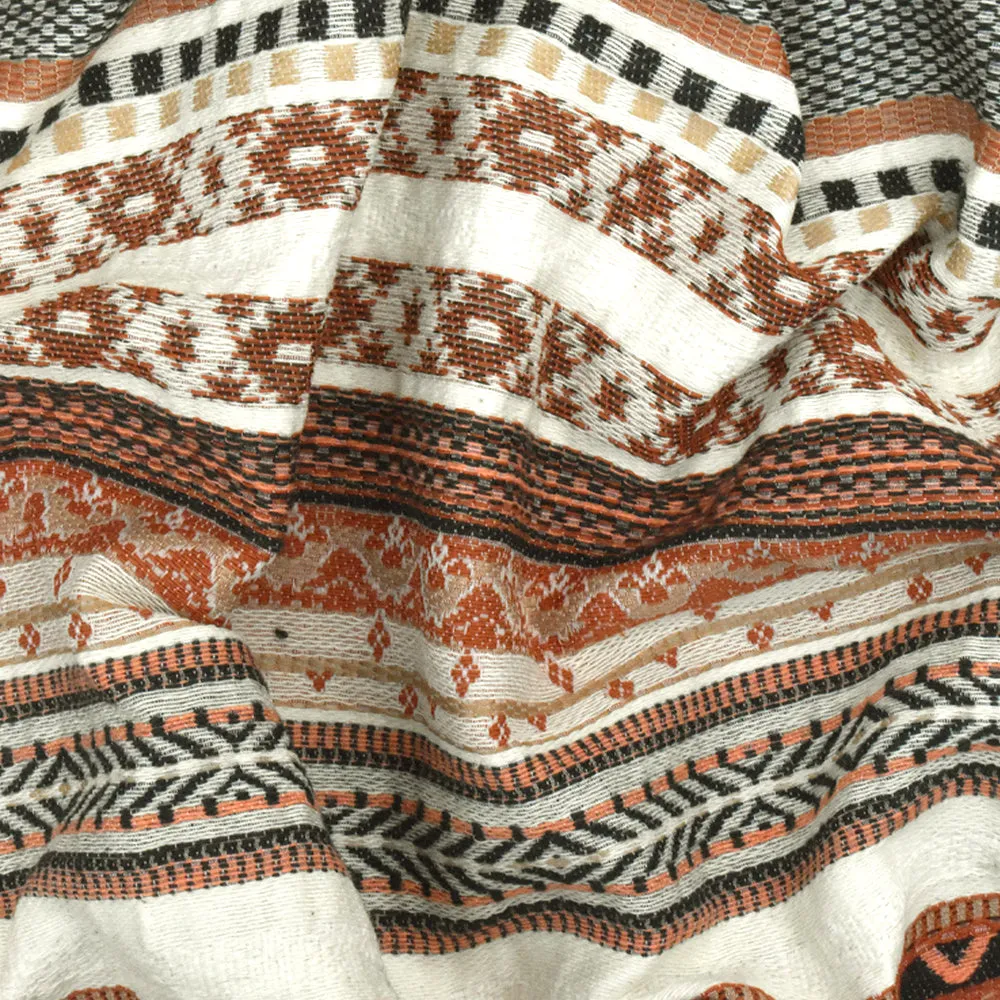 Ivory-Orange-Multi Aztec Stripe Jacquard Stretch Woven Fabric