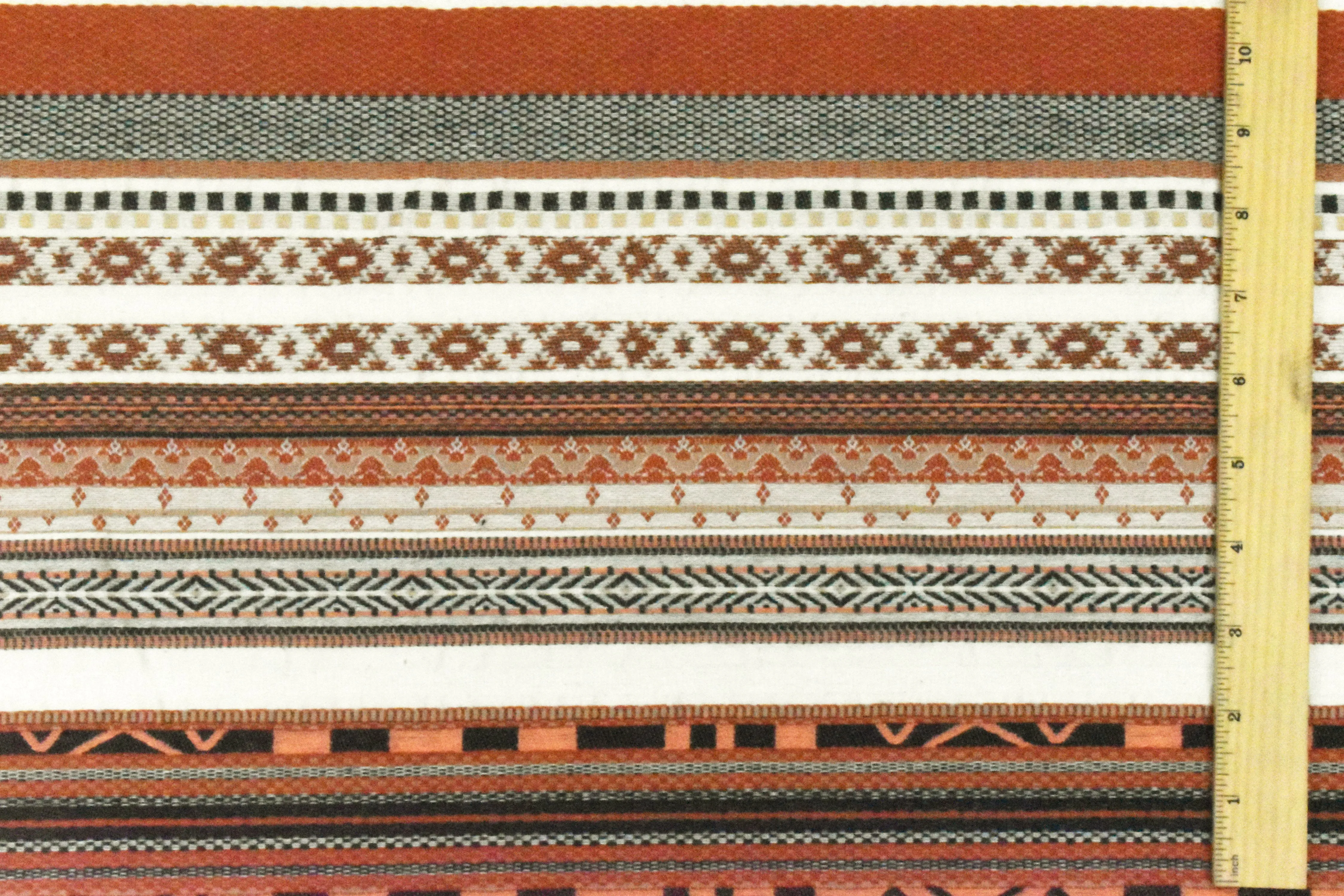 Ivory-Orange-Multi Aztec Stripe Jacquard Stretch Woven Fabric