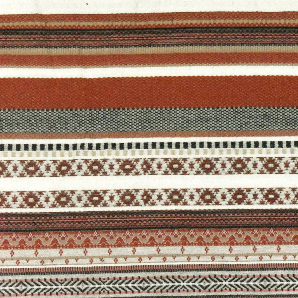 Ivory-Orange-Multi Aztec Stripe Jacquard Stretch Woven Fabric