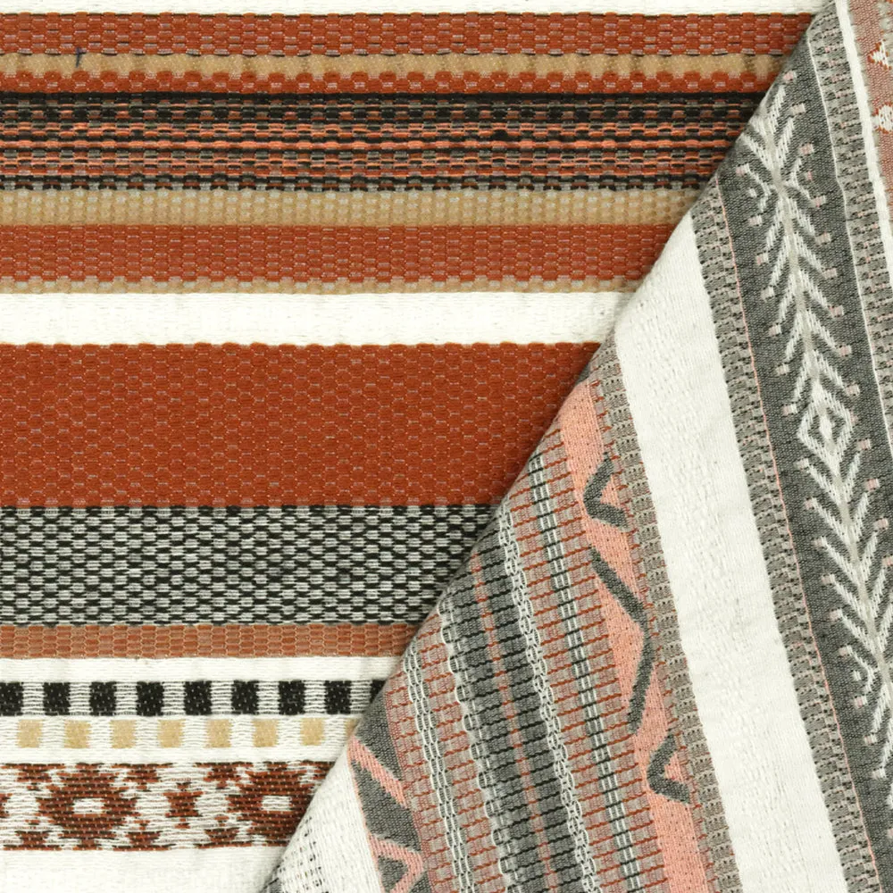 Ivory-Orange-Multi Aztec Stripe Jacquard Stretch Woven Fabric