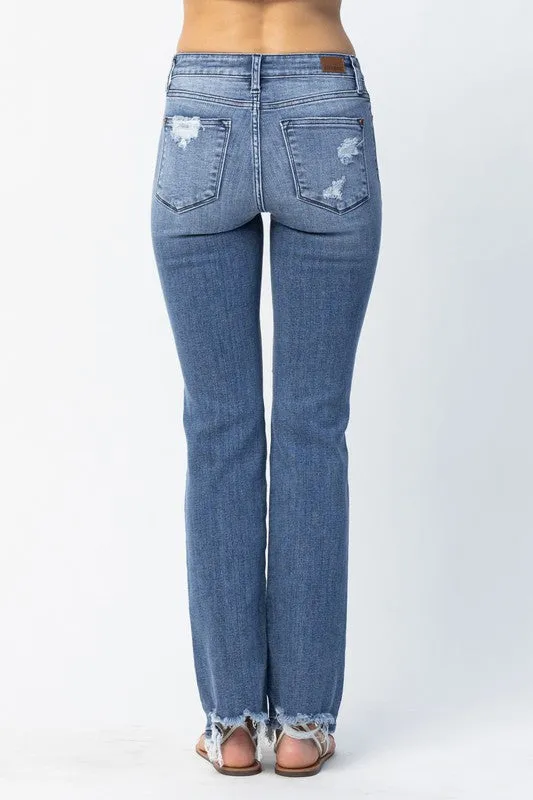 Judy Blue Mid Rise Destroyed Straight Leg Jean