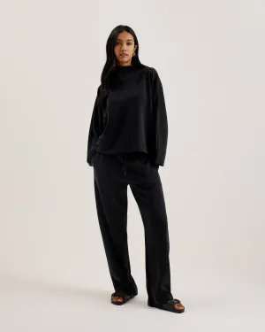 Kenseyy Funnel Neck Wide Sleeve Sweatshirt Black