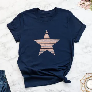 Ladies Rose Gold Glitter Star T Shirt