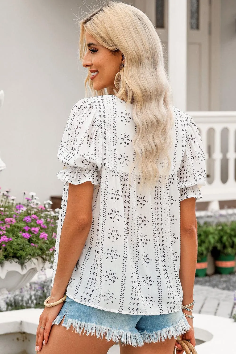 Living My Best Life Puff Sleeve Embroidered Blouse