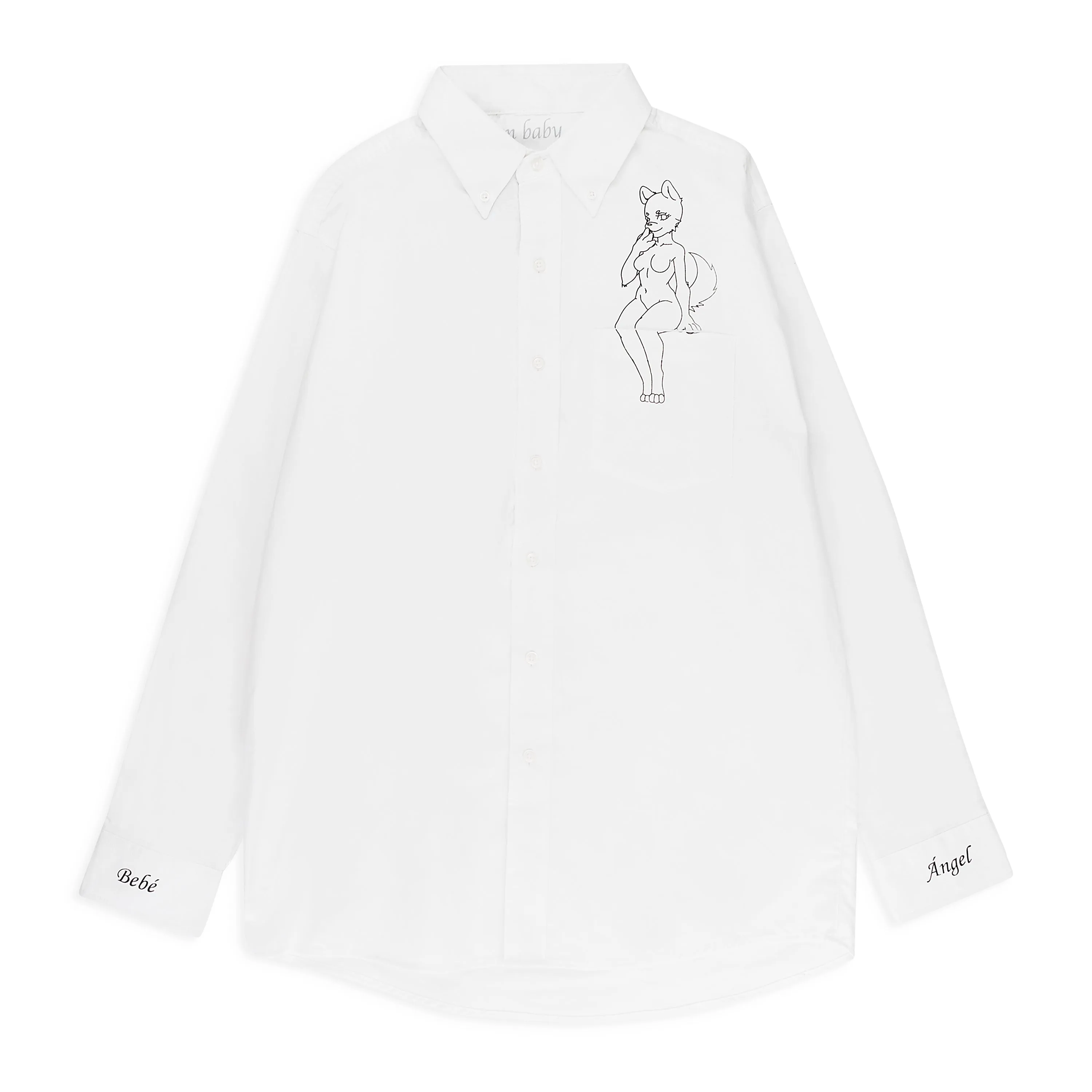 LONG FURRY GIRL BUTTON DOWN WHITE BLOUSE