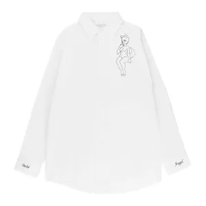 LONG FURRY GIRL BUTTON DOWN WHITE BLOUSE