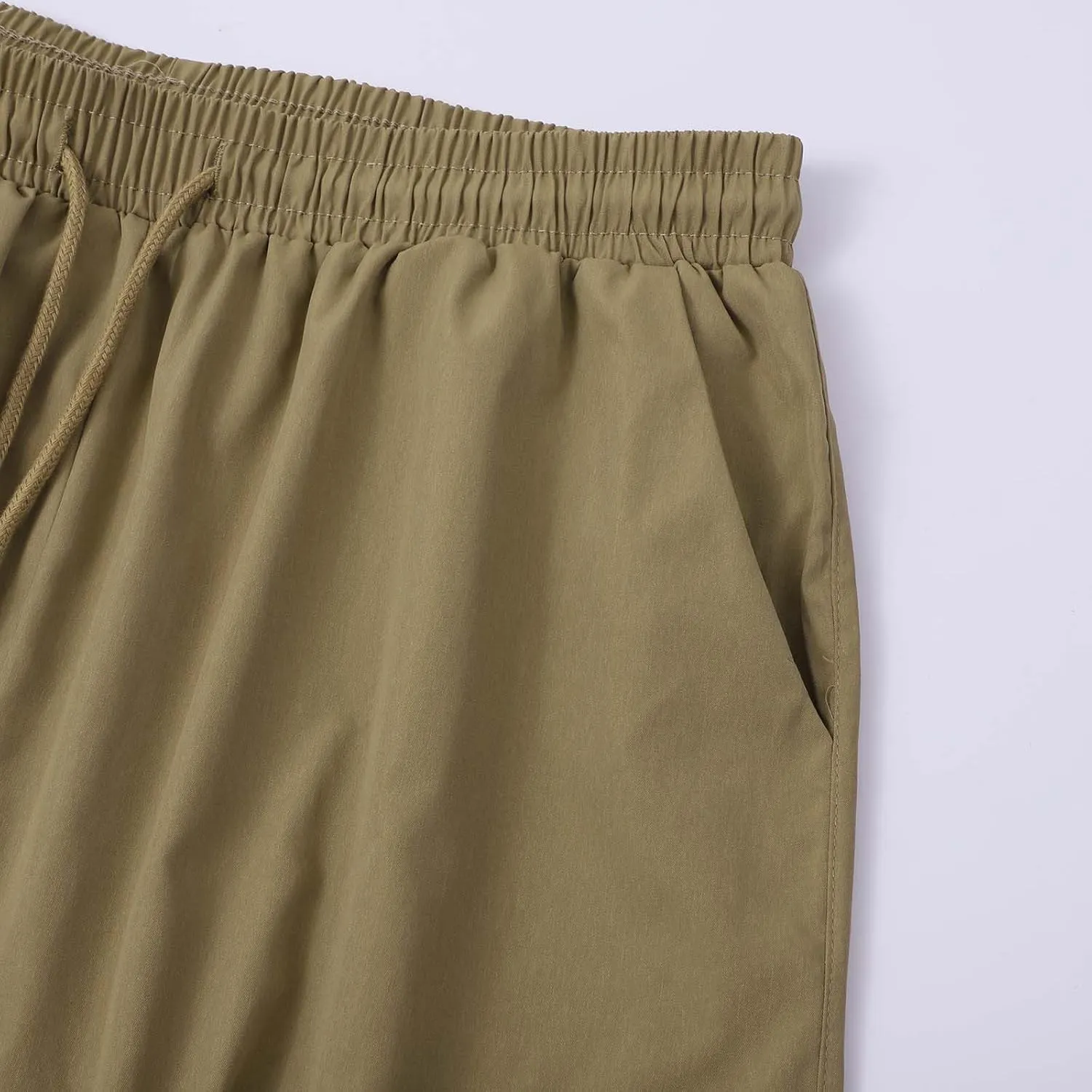Mens Summer Yoga Pants Elastic Waist Ankle Length Cargo Pants with Multi Pockets Loose Fit Casual Cinch Bottom Trousers