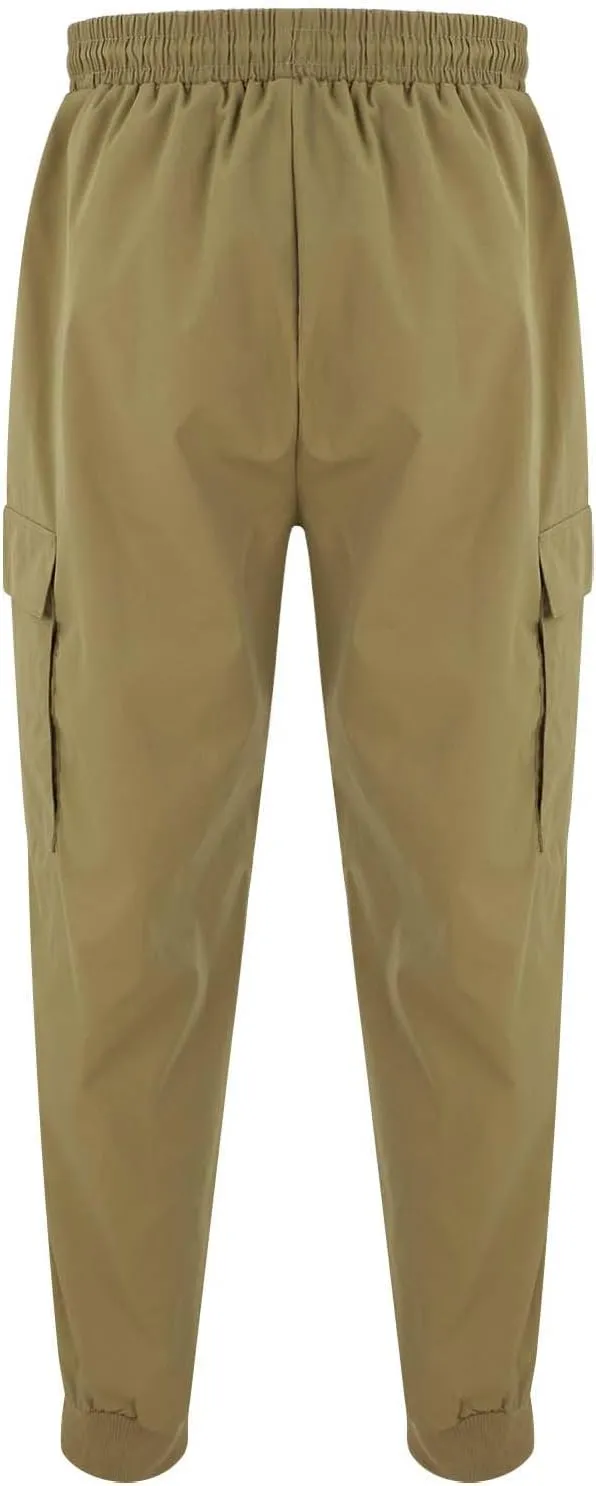Mens Summer Yoga Pants Elastic Waist Ankle Length Cargo Pants with Multi Pockets Loose Fit Casual Cinch Bottom Trousers