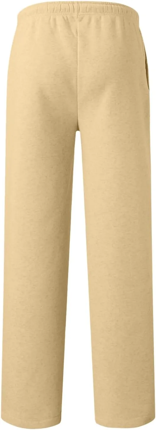 Mens Sweatpants Heavyweight Fleece Cargo Pants, Casual Stretch Elastic Waist Workout Jogger Wide Leg Drawstring Trousers