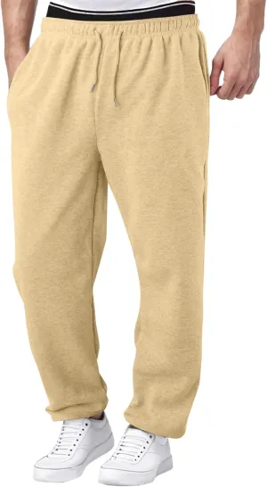 Mens Sweatpants Heavyweight Fleece Cargo Pants, Casual Stretch Elastic Waist Workout Jogger Wide Leg Drawstring Trousers