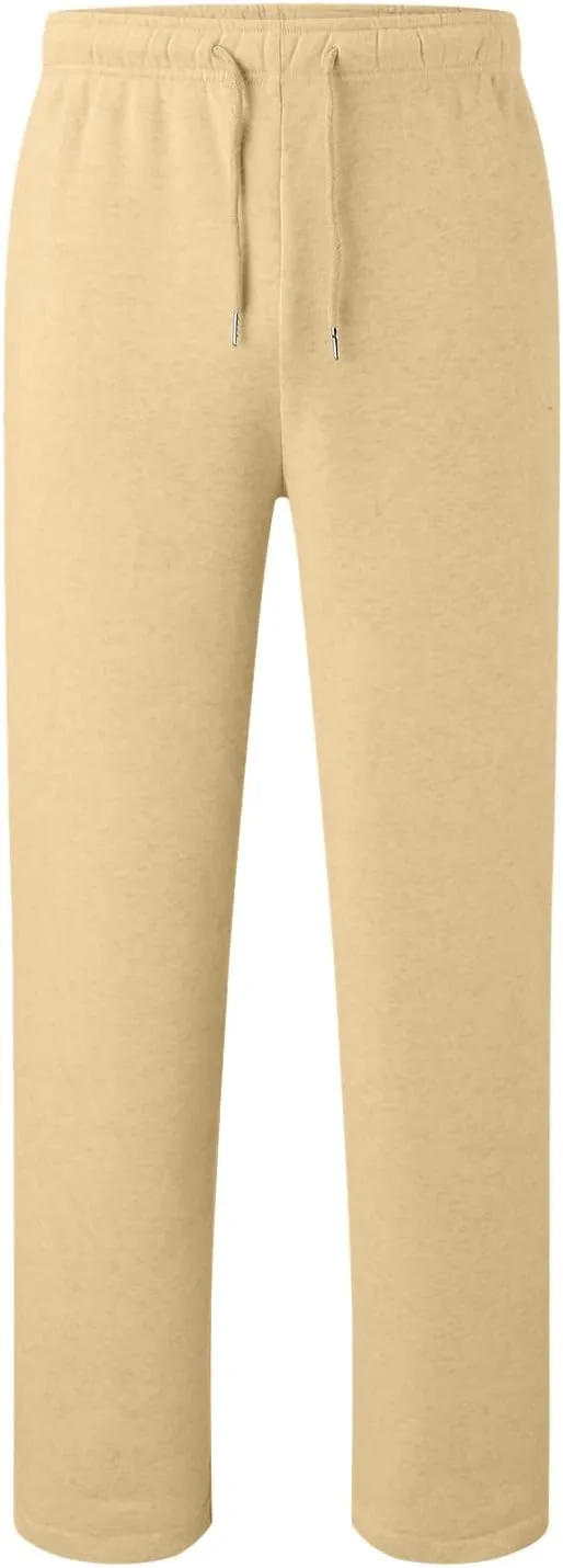 Mens Sweatpants Heavyweight Fleece Cargo Pants, Casual Stretch Elastic Waist Workout Jogger Wide Leg Drawstring Trousers