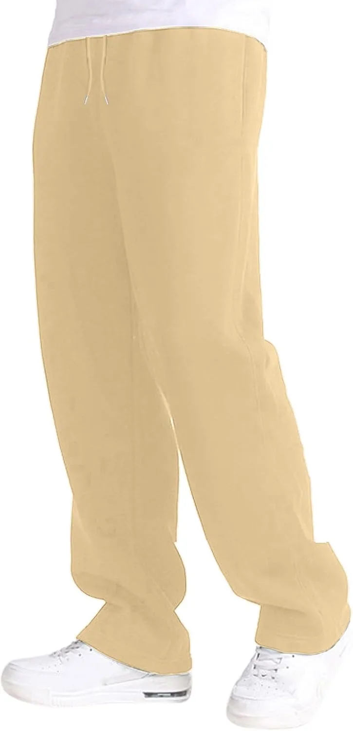 Mens Sweatpants Heavyweight Fleece Cargo Pants, Casual Stretch Elastic Waist Workout Jogger Wide Leg Drawstring Trousers