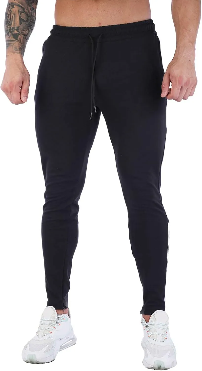 Mens Workout Cargo Sweatpants with Zipper Pockets Workout Cycling Gym Pants Men Joggers Sweatpants Slim Fit Workout