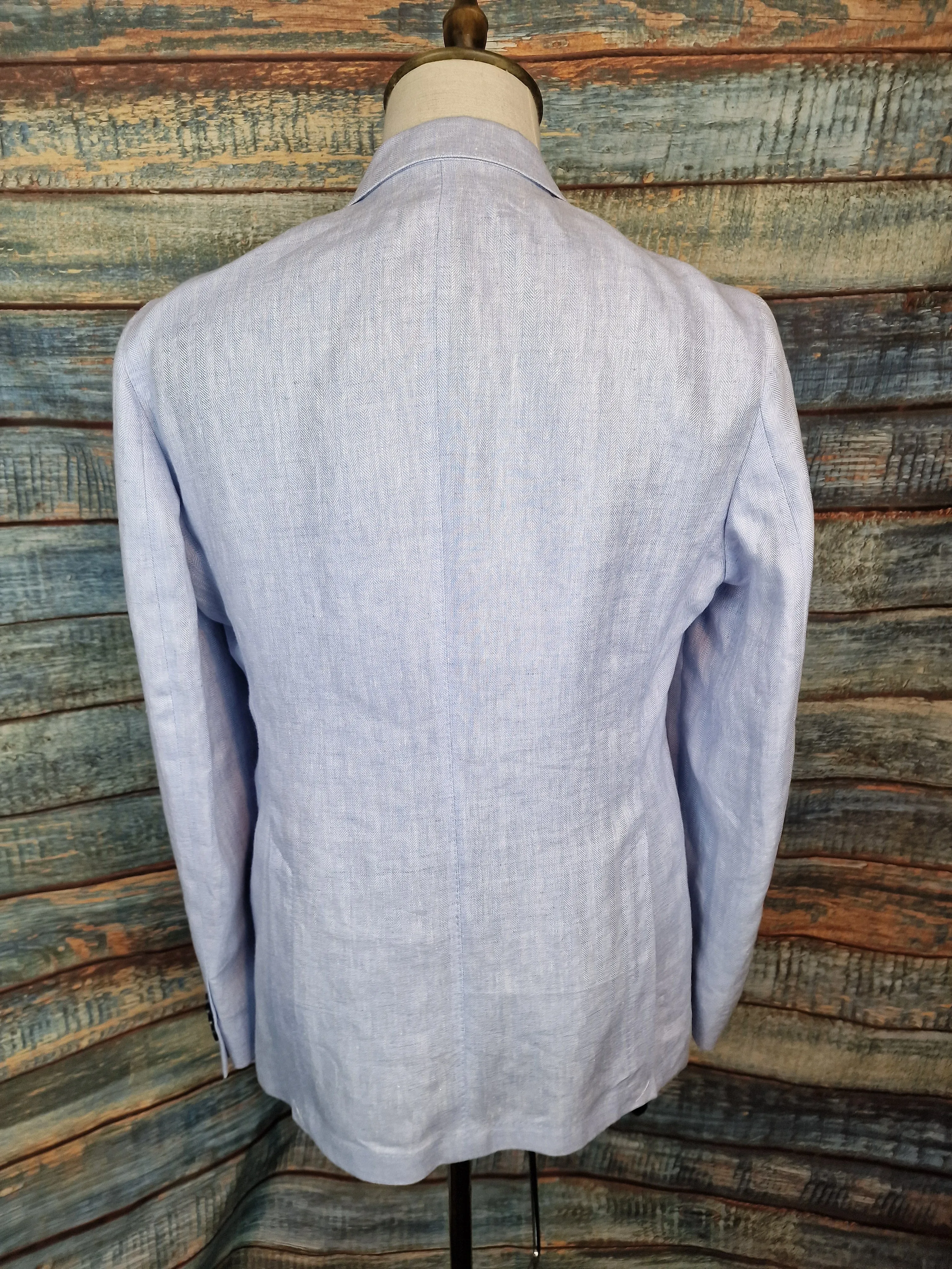 MICHAEL KORS Blue Linen Herringbone Blazer