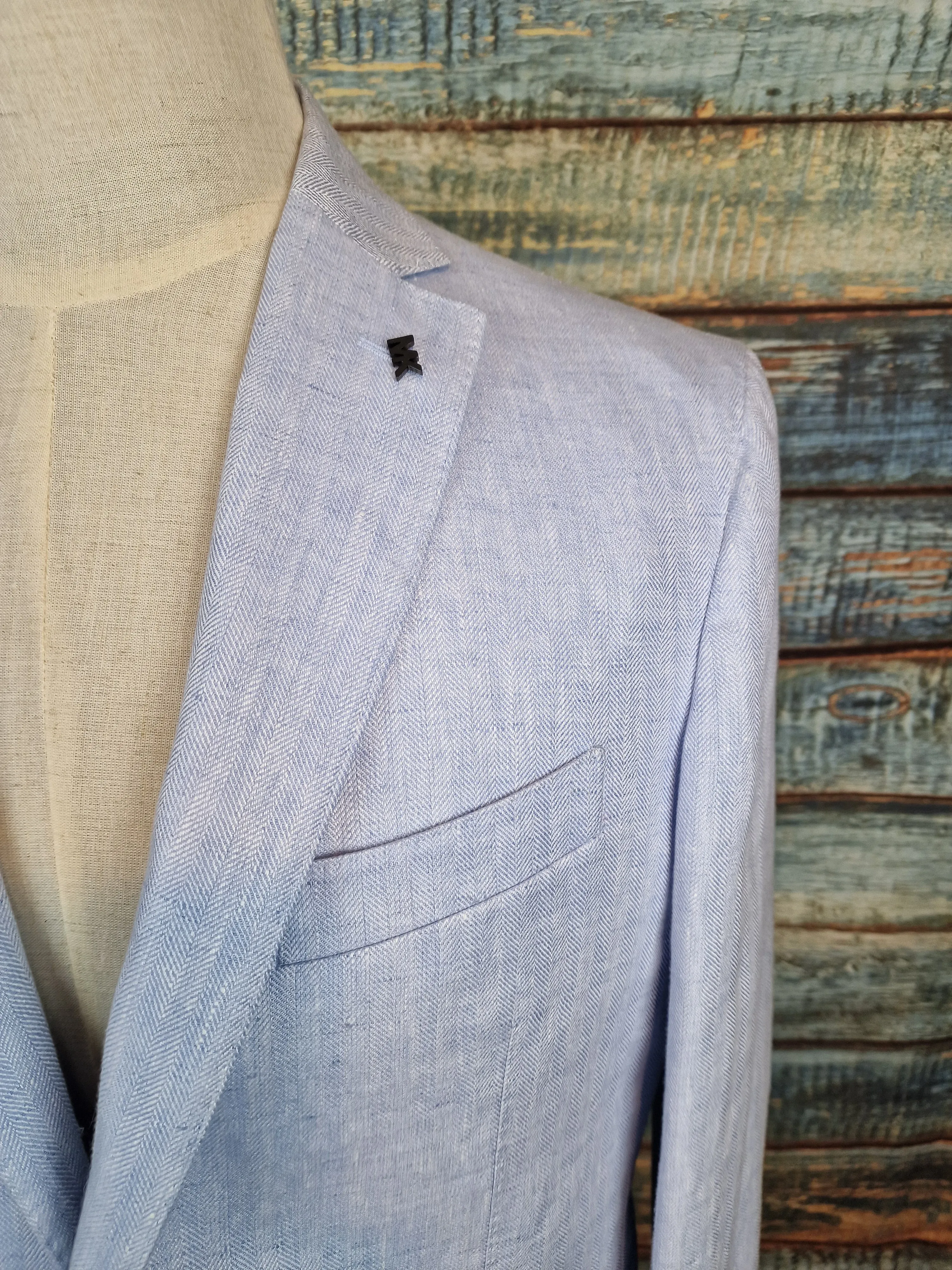 MICHAEL KORS Blue Linen Herringbone Blazer