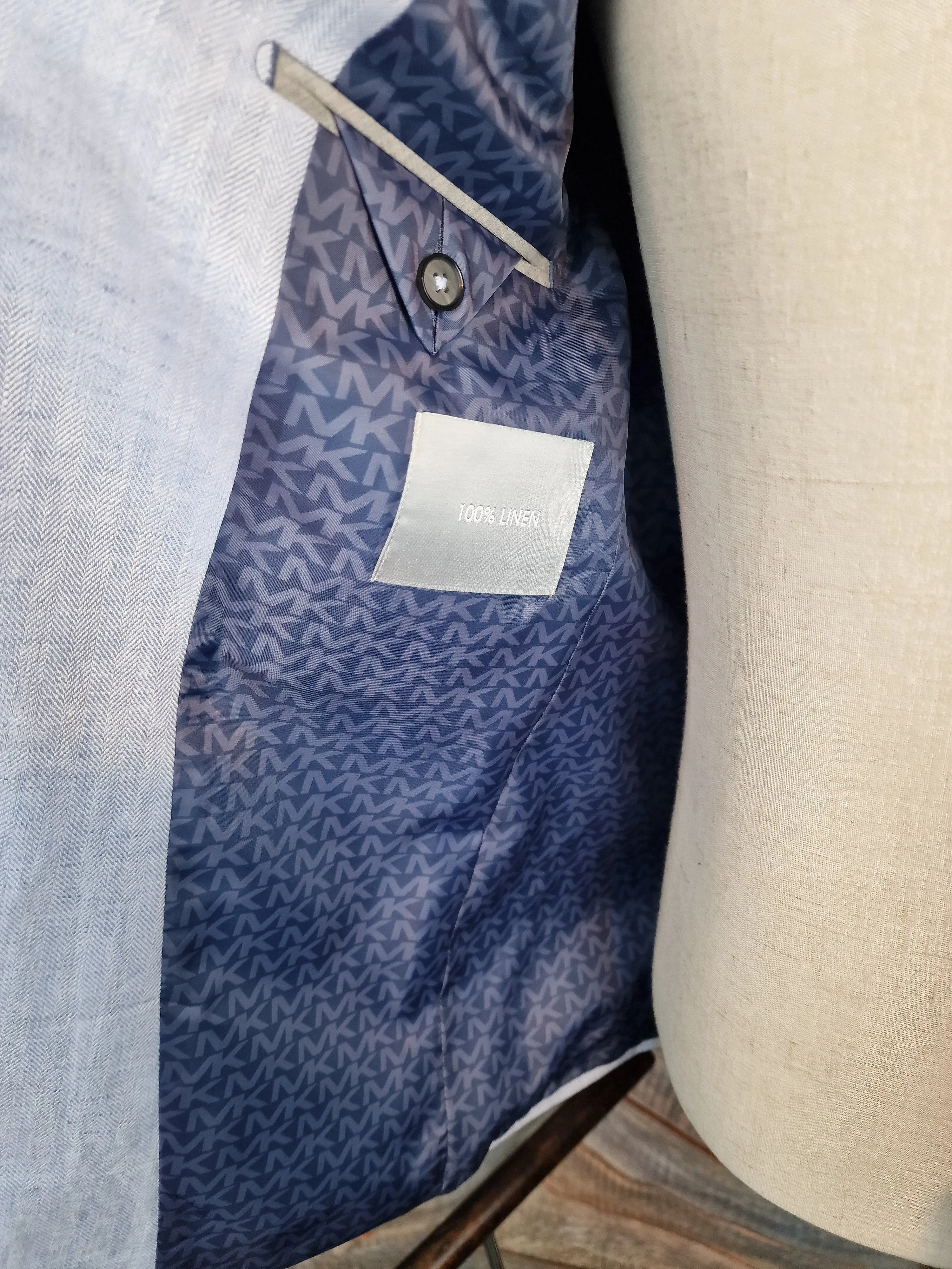 MICHAEL KORS Blue Linen Herringbone Blazer