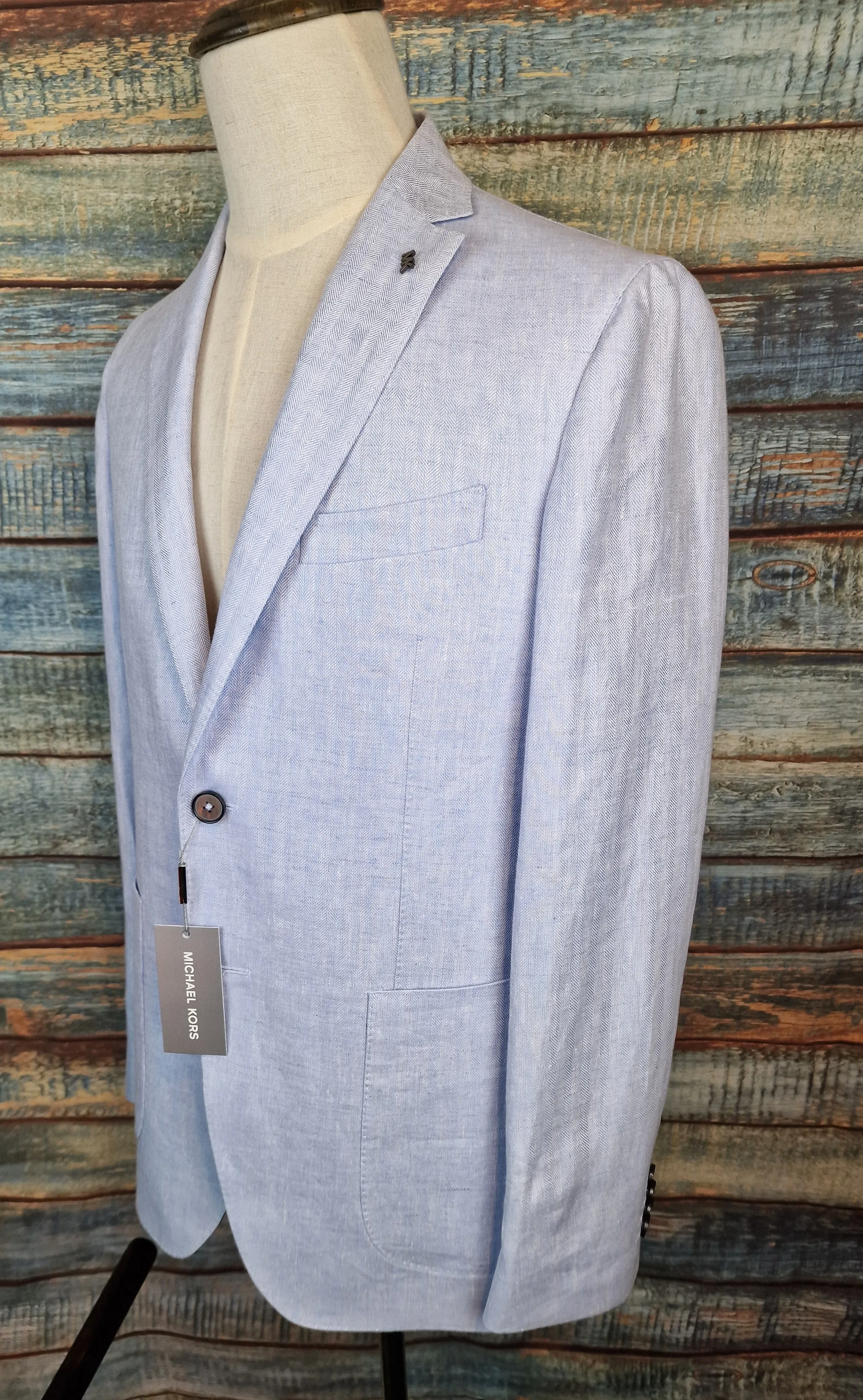 MICHAEL KORS Blue Linen Herringbone Blazer
