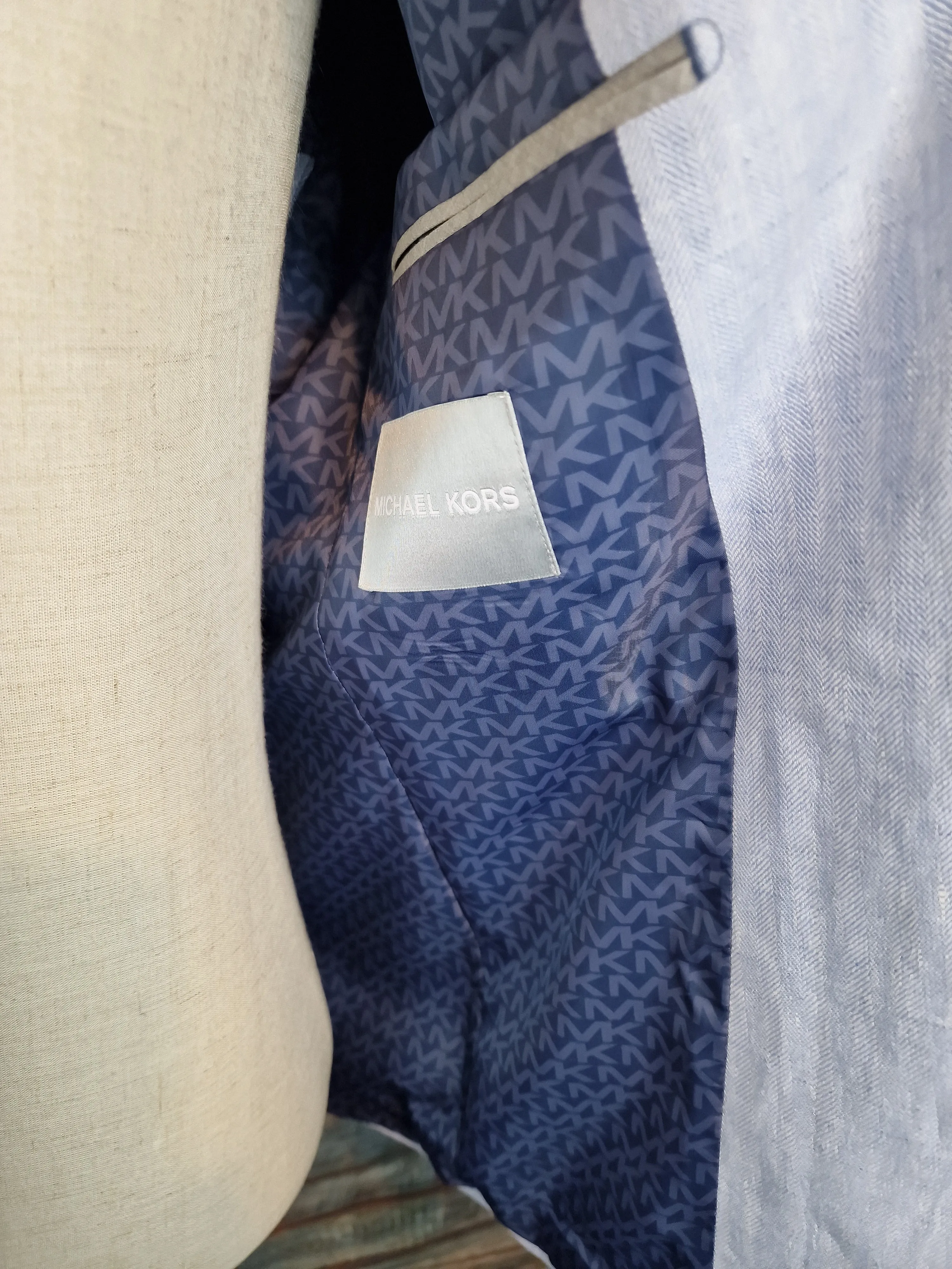 MICHAEL KORS Blue Linen Herringbone Blazer