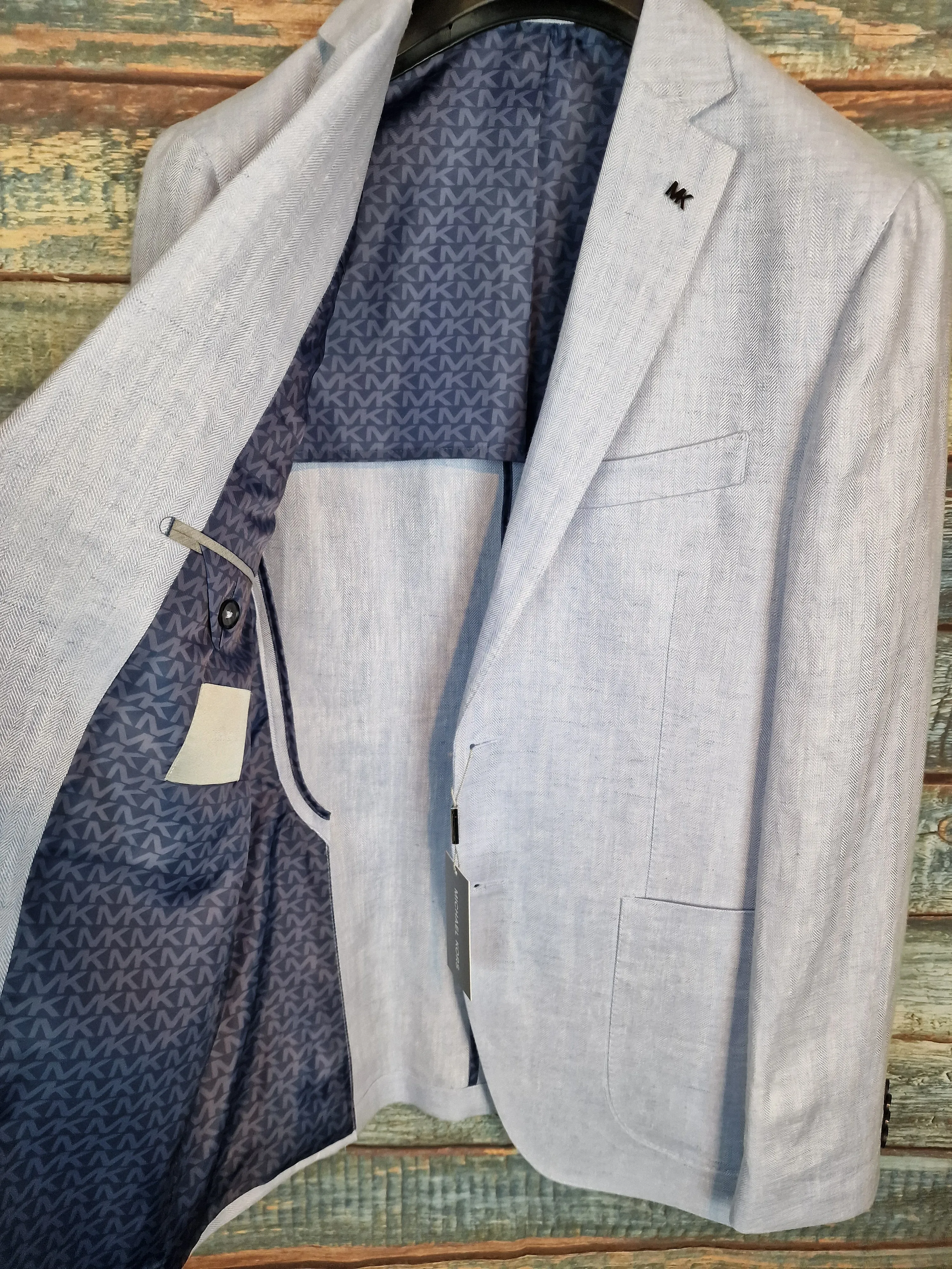 MICHAEL KORS Blue Linen Herringbone Blazer