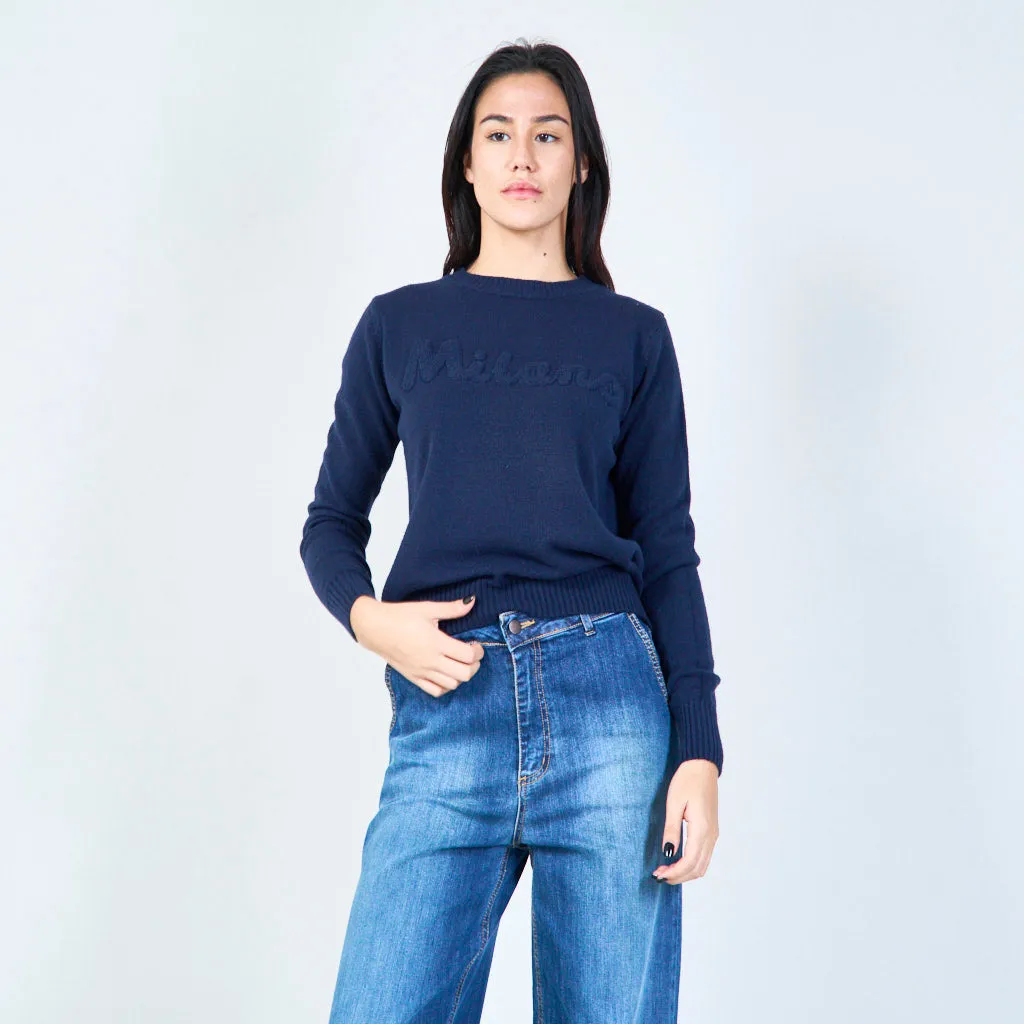 Milano embroidered crew neck sweater wholesale