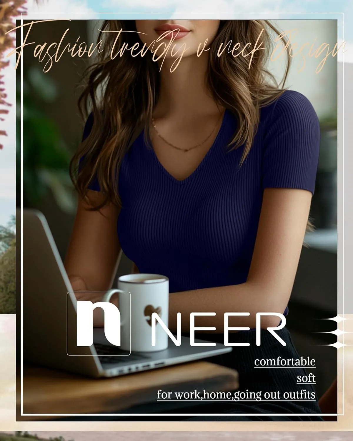 Neer 4 Pack Women's Cotton V Neck T-Shirts Short Sleeve Ribbed Slim Fit Tops Ladies' Casual Summer Basic Tee Multipack