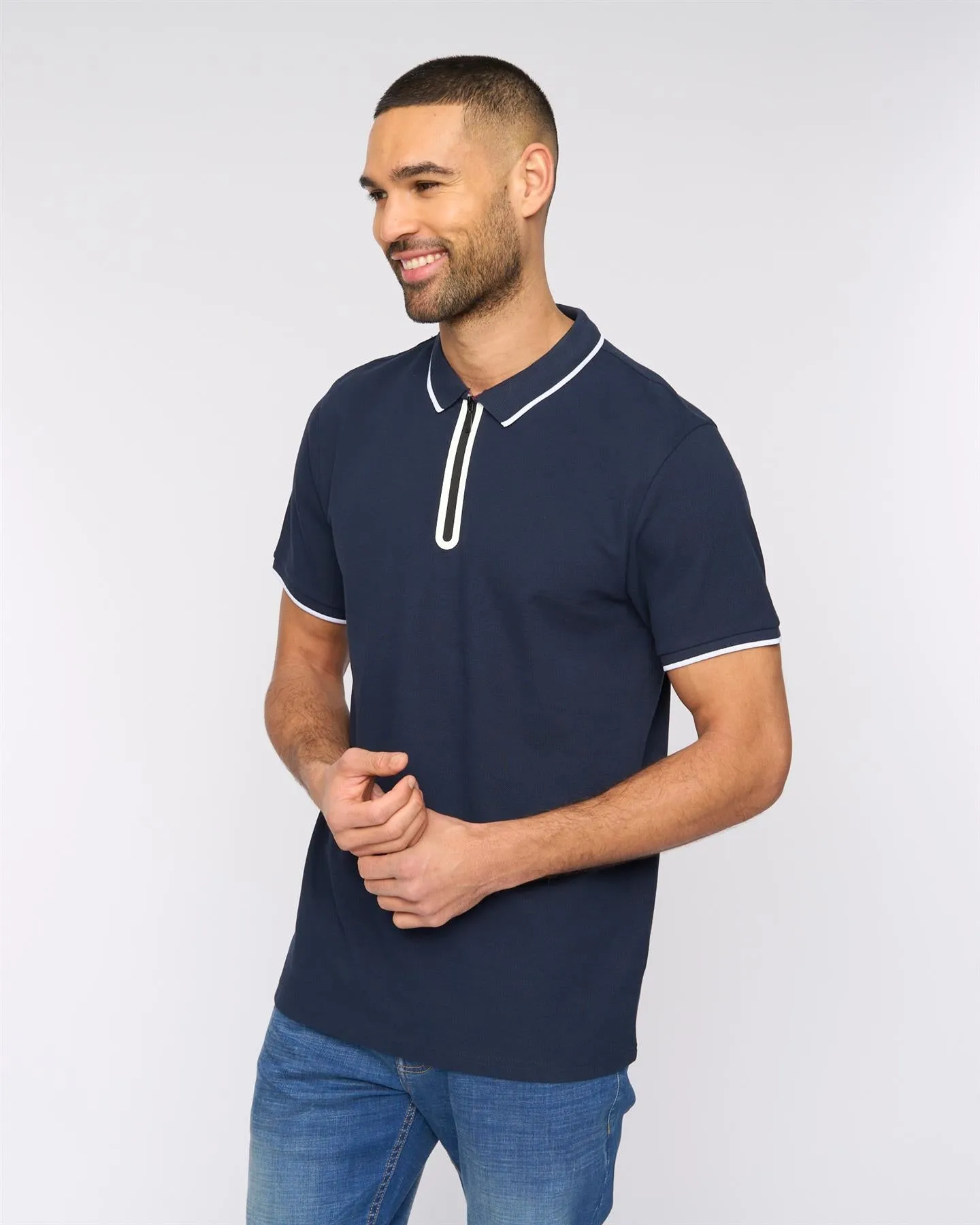Oakden Zip Front Polo Navy