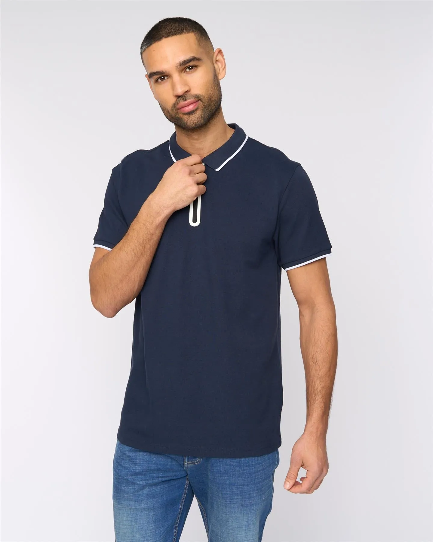 Oakden Zip Front Polo Navy