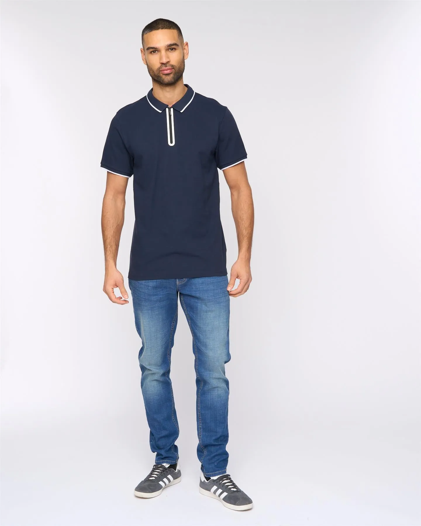 Oakden Zip Front Polo Navy