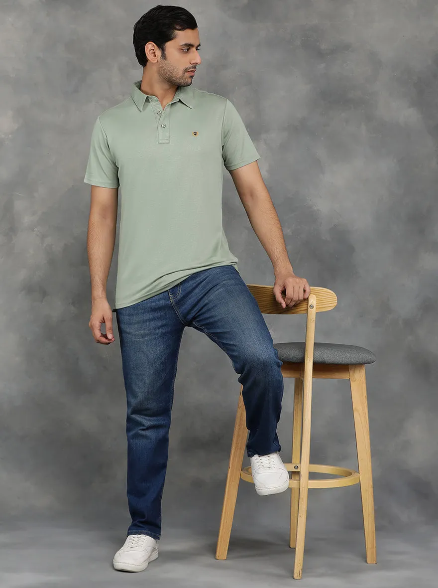 Olive Green Solid Regular Fit Polo T-Shirt | JadeBlue