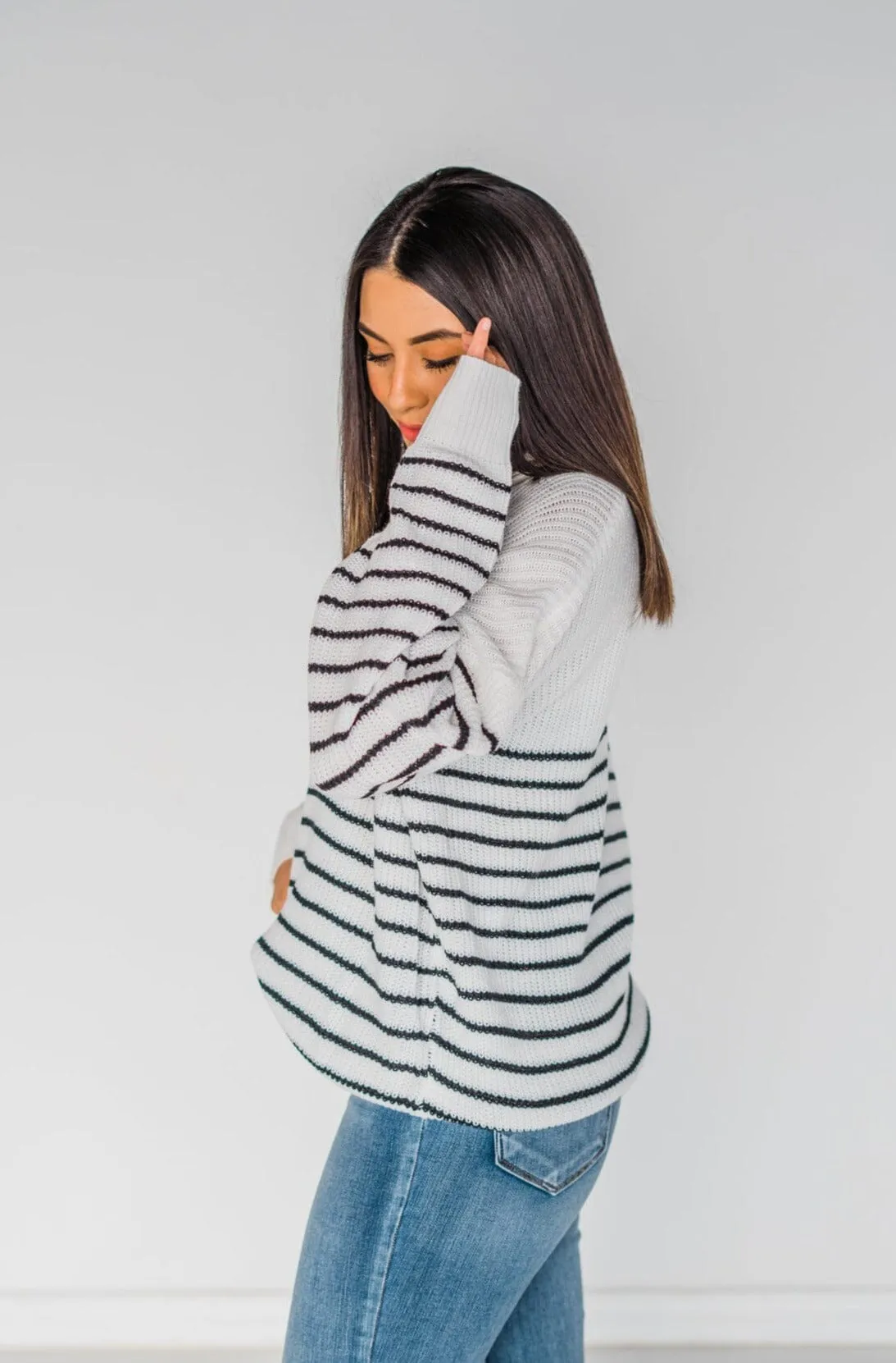 Pardon My French Striped 1/2 Zip Sweater