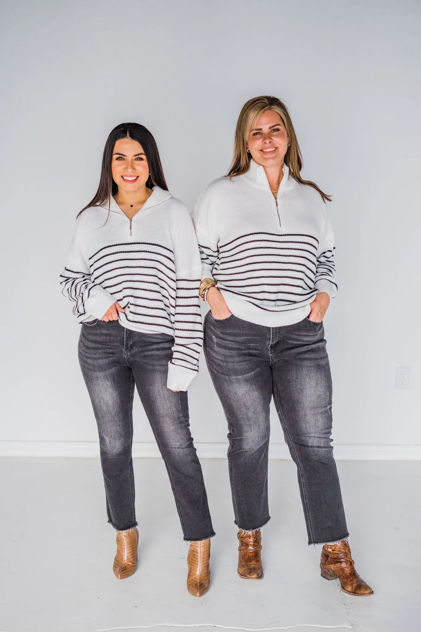 Pardon My French Striped 1/2 Zip Sweater