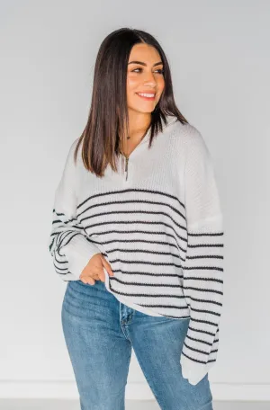 Pardon My French Striped 1/2 Zip Sweater