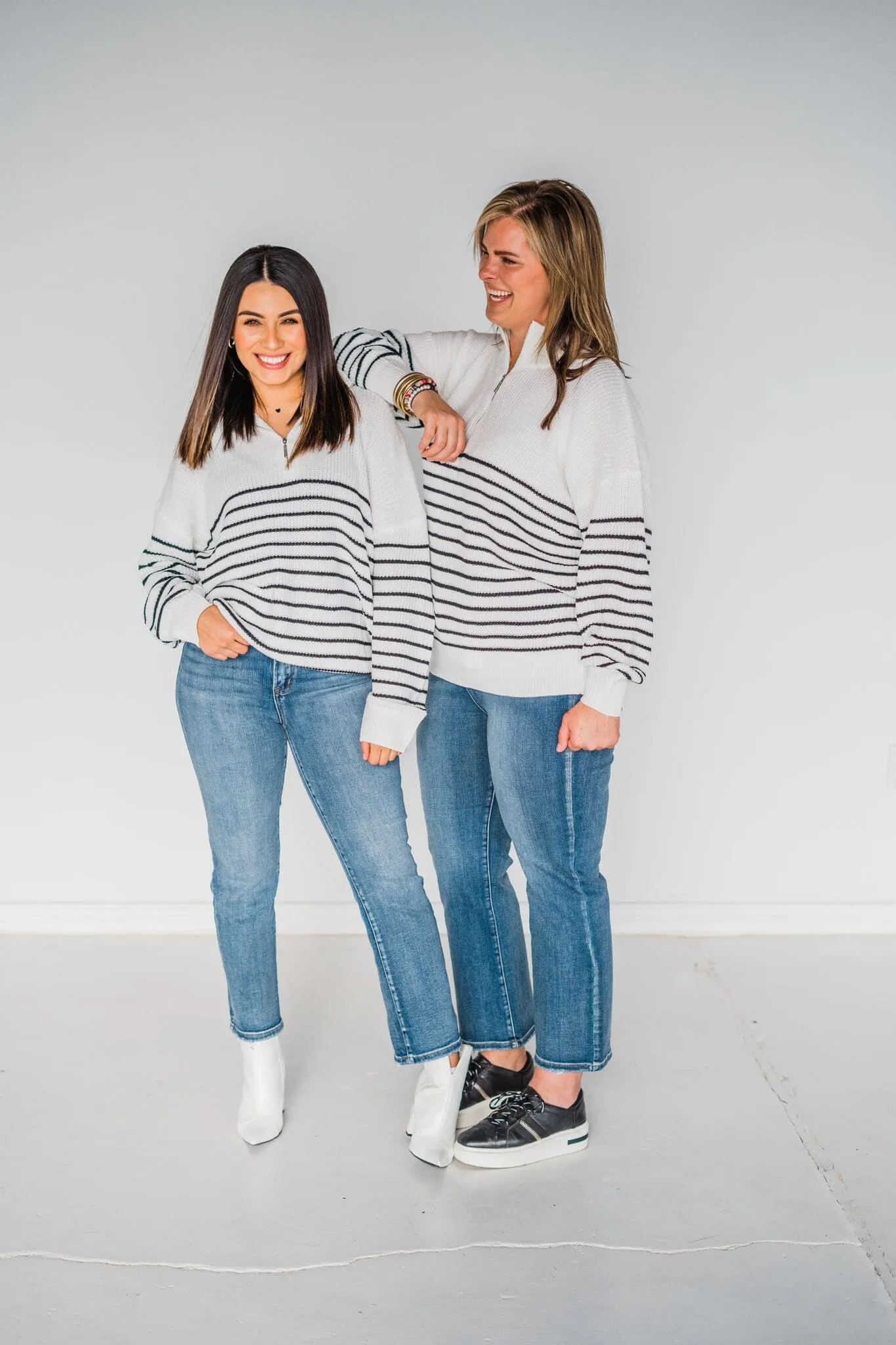 Pardon My French Striped 1/2 Zip Sweater
