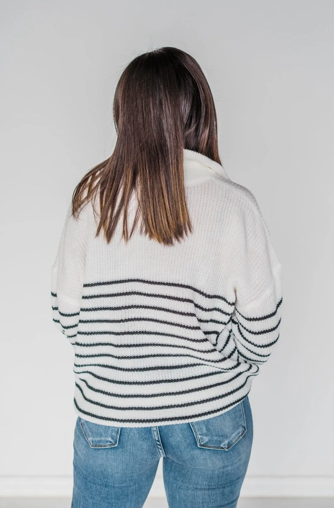 Pardon My French Striped 1/2 Zip Sweater