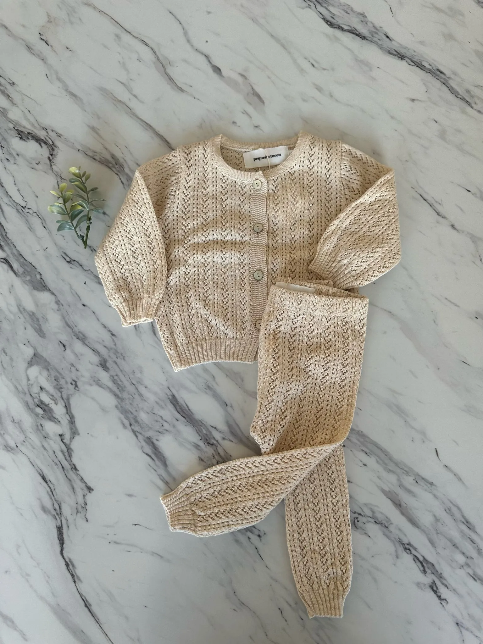 Pequeno Tocon Natural Cardigan   Pant Set