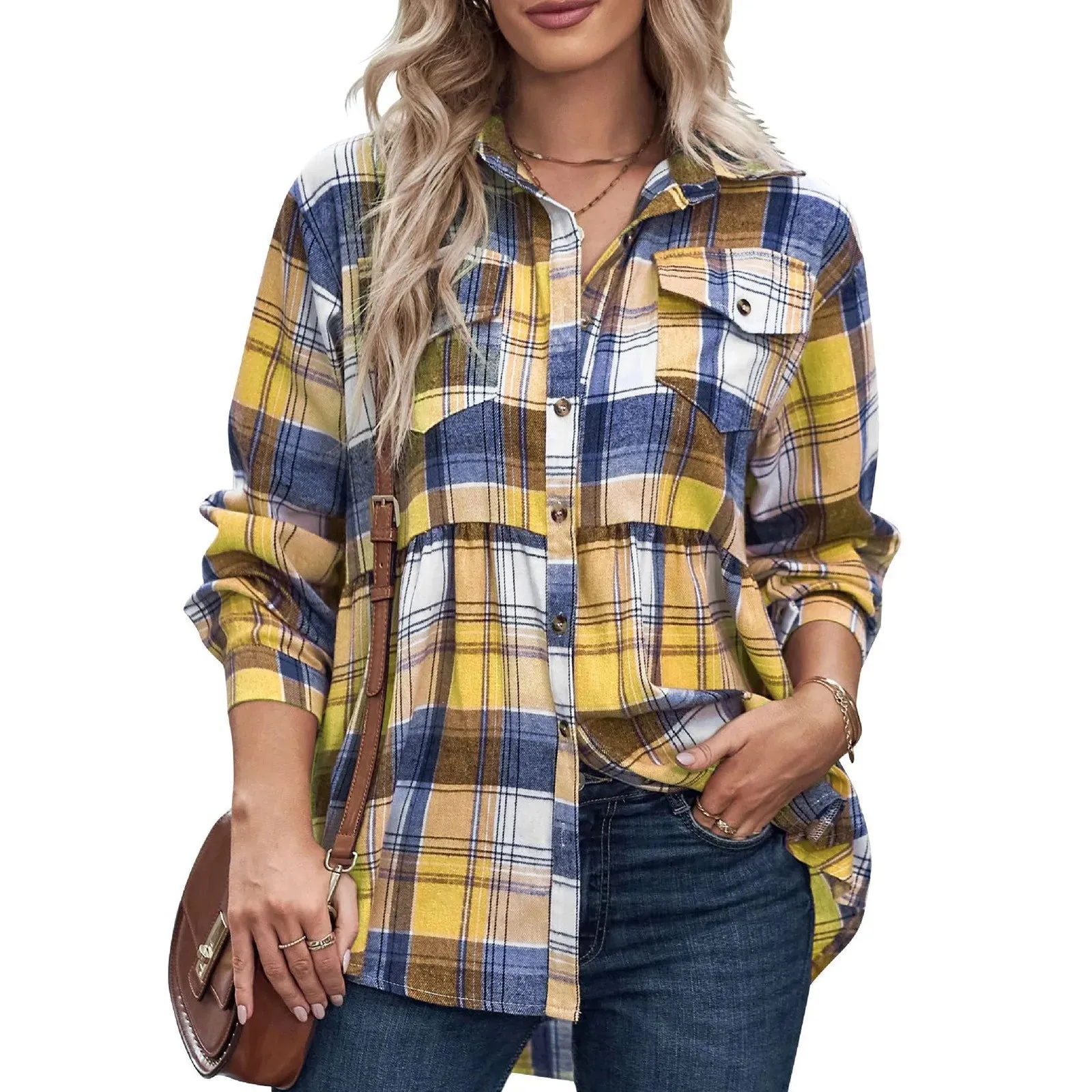 Plaid Long Sleeve Button Down Women's Blouse