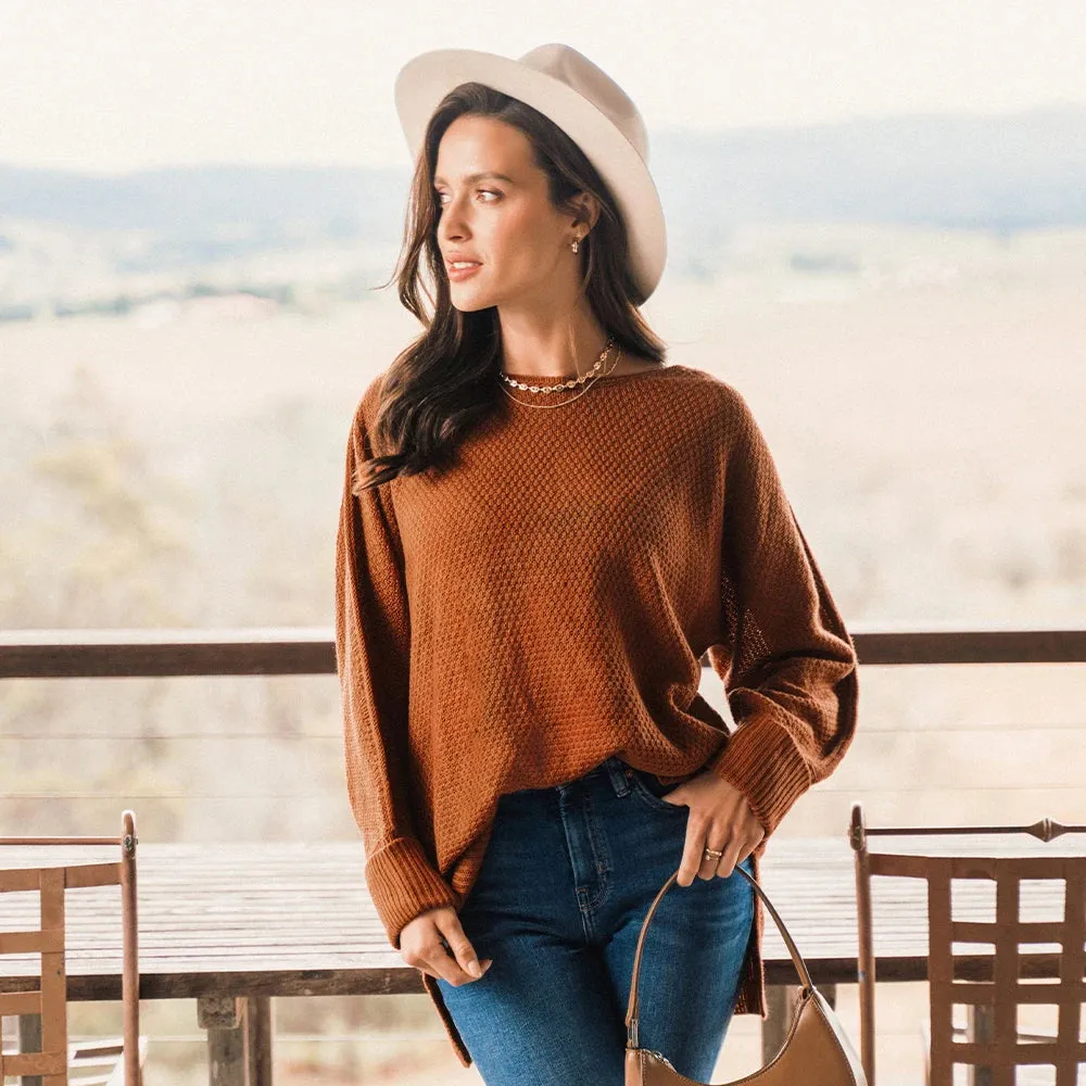 Relaxed O-Neck Split Hem Sweater