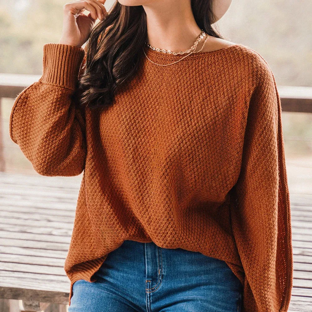 Relaxed O-Neck Split Hem Sweater