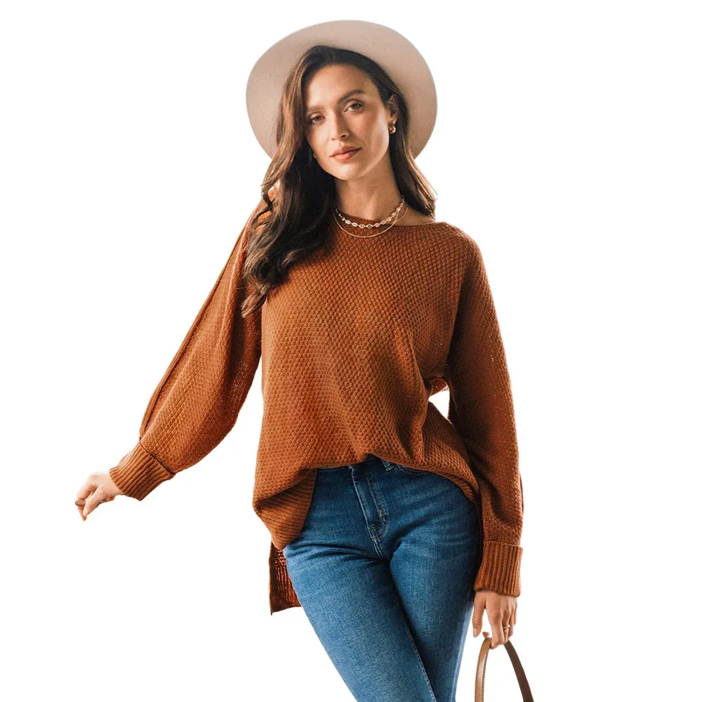 Relaxed O-Neck Split Hem Sweater