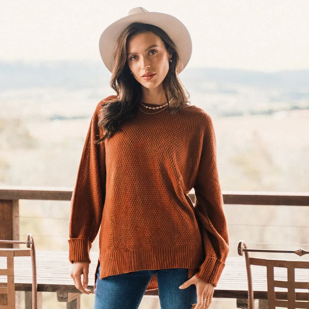 Relaxed O-Neck Split Hem Sweater