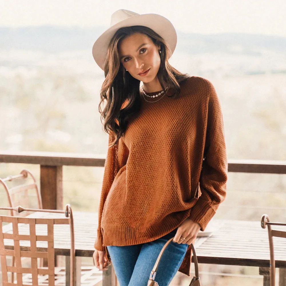 Relaxed O-Neck Split Hem Sweater