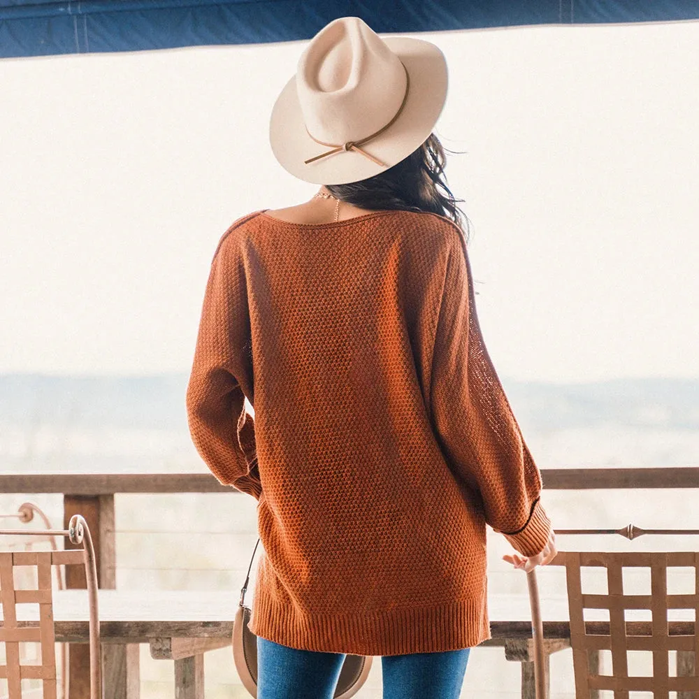 Relaxed O-Neck Split Hem Sweater