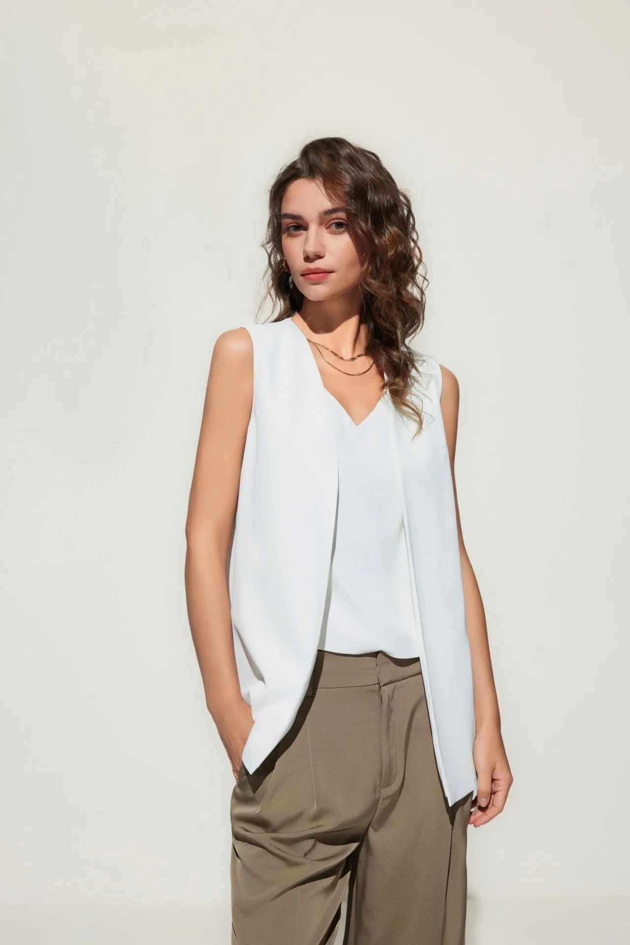 Satin V Neck 2 In 1 Layered Blouse