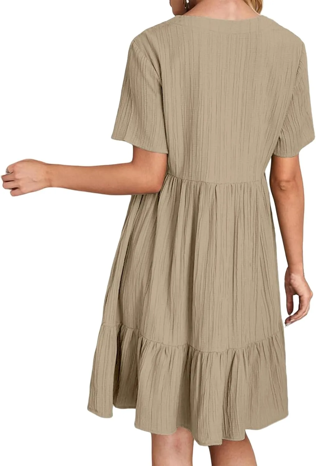 Short Dresses for Women Casual Summer Mini Dress V Neck Short Sleeve T Shirt Dress Tiered A Line Flowy Beach Sundress